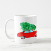 Mug Voiture rouge avec arbre de Noël Aquarelle (Gauche)