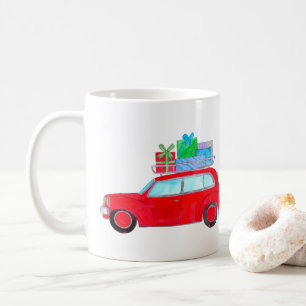 Mug Voiture rouge avec cadeaux de Noël Aquarelle