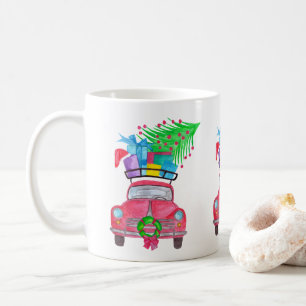 Mug Voiture rouge avec cadeaux de Noël Aquarelle