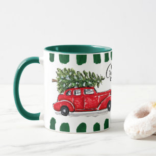 Mug Voiture Vintage avec arbre Monogramme Noir Rouge V