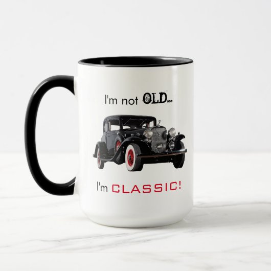 Mug Voiture vintage non vieille mais classique drôle (Gauche)