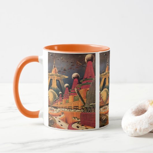 Mug Voiture volant vintage de science fiction futurist (Avec donut)