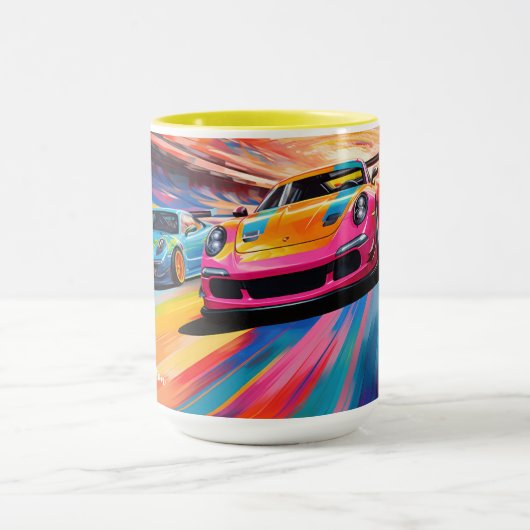 Mug Voitures de course de nom personnalisé (Centre)