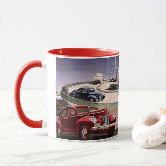 Mug Voitures d'époque, Voyage sur la route des berline (Avec donut)