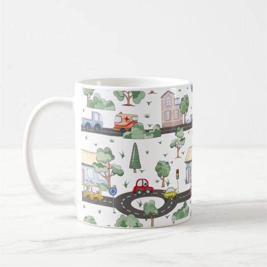 Mug Voitures mignonnes en Ville Motif pour petits garç (Gauche)