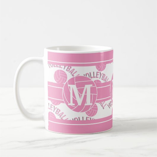 Mug Volley-ball rose - Monogramme (Gauche)