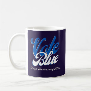 Mug Vote Blue Retro Style Word Art