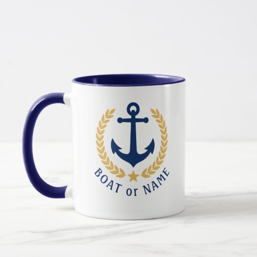 Mug Votre bateau ou nom Ancre Gold Style Laurel Blue (Gauche)