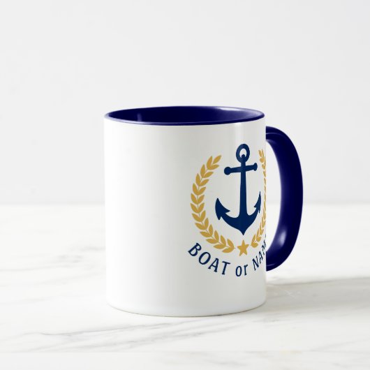 Mug Votre bateau ou nom Ancre Gold Style Laurel Blue (Devant droit)