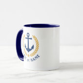 Mug Votre bateau ou nom Ancre Gold Style Laurel Blue (Devant gauche)