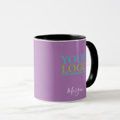 Mug Votre Logo/Art/Photo, Nom Script blanc, Lavande (Devant droit)