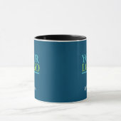 Mug Votre logo/Art/Photo, Nom Script blanc, Ocean Blue (Centre)