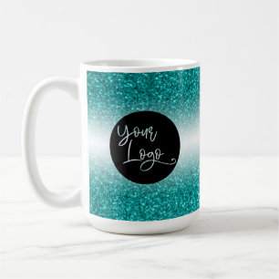 Mug Votre logo d'entreprise, paillettes sarcelle et om