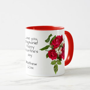 Mug Votre message : Bouquet Rose rouge Photo Valentine