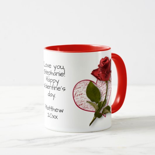 Mug Votre message Red Rose Photo Valentine (Devant droit)