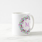 Mug Votre monogramme dans un cadre de fleurs (Devant droit)