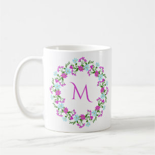 Mug Votre monogramme dans un cadre de fleurs