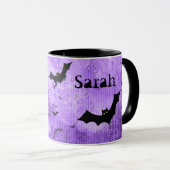 Mug Votre nom: Bats d'Halloween Grunge violet (Devant droit)