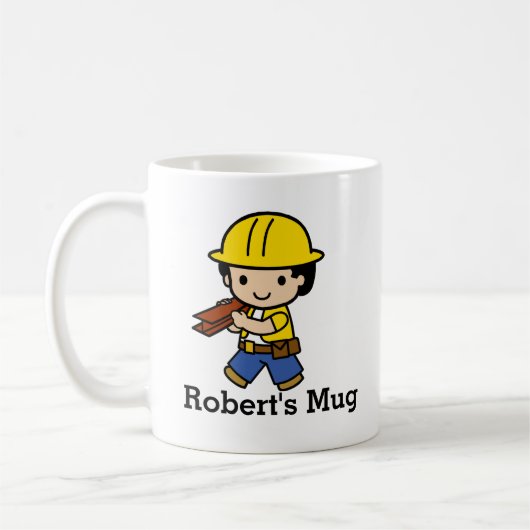 Mug Votre nom Builder Garçon en Casquette dur Jaune (Gauche)