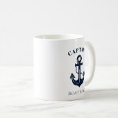 Mug Votre nom de bateau Ancre Bleue Capitaine (Devant droit)