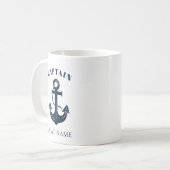 Mug Votre nom de bateau Ancre Bleue Capitaine (Devant gauche)