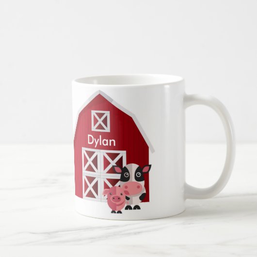 Mug Votre nom Grange rouge avec animaux de ferme Enfan (Droite)