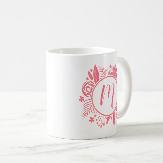 Mug Votre nom | Monogramme floral (Devant droit)