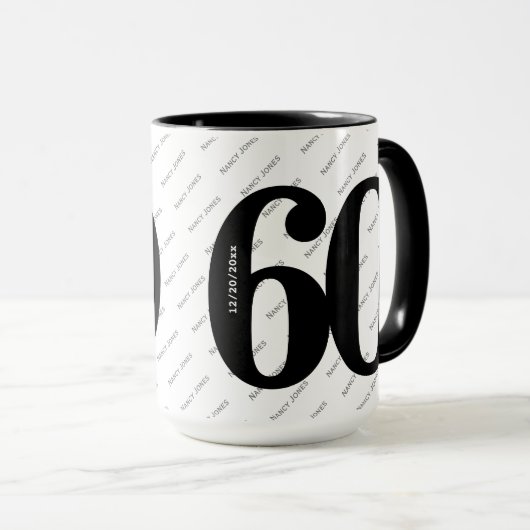Mug Votre nom Motif - Noir & Blanc - Bold 60 (Devant droit)