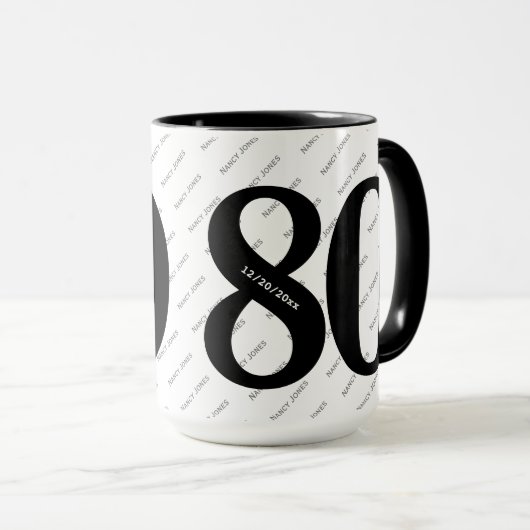 Mug Votre nom Motif - Noir & Blanc - Bold 80 (Devant droit)