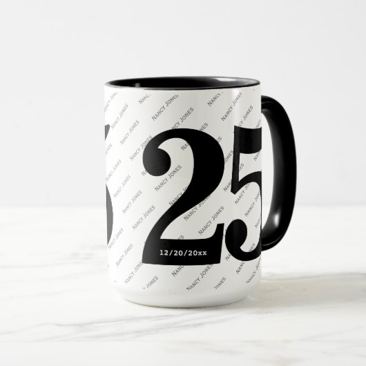 Mug Votre nom Motif - Noir & Blanc - Gras 25 (Devant droit)