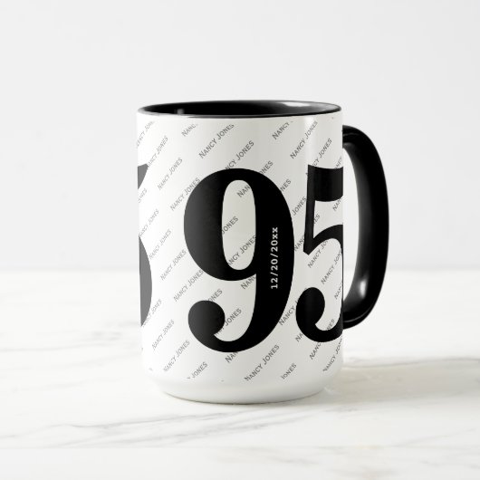 Mug Votre nom Motif - Noir/Blanc - Gras Âge 95 (Devant droit)
