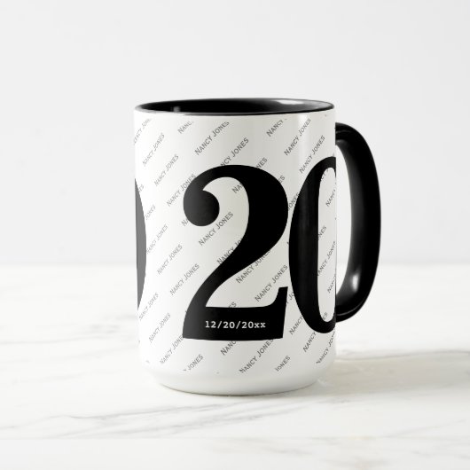 Mug Votre nom Motif - Numéro Gras 20 - Noir/Blanc (Devant droit)