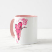 Mug VOTRE TEXTE Aquarelle rose Coeur (Devant gauche)