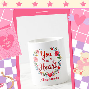 Mug Vous êtes mon cœur Floral romantique sur fond blan