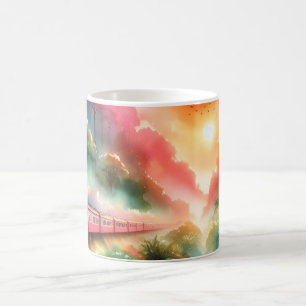 Mug Voyage en train au coucher de soleil tropical à l'