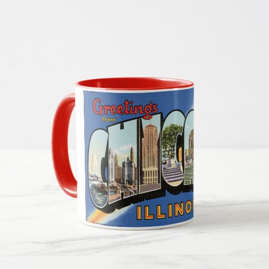 Mug Voyage Rétro, Salutations de Chicago Illinois (Devant gauche)