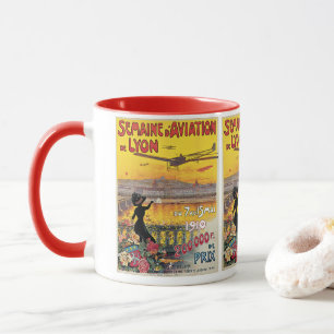 Mug Voyage Vintage, Avions d'Aviation, Lyon, France