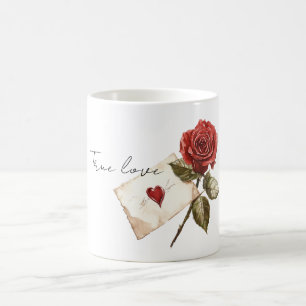 Mug Vrai Amour Rose Rouge Lettre Cœur
