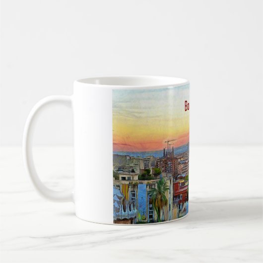 Mug Vue de Barcelone au coucher du soleil du parc (Gauche)