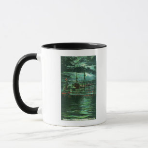 Mug Vue éclairée par la lune de l'hôtel de bateau de