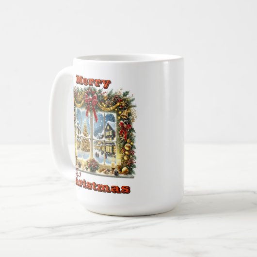Mug Vue Fenêtre Festive Avec Neige (Devant gauche)