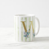 Mug W, initial doré avec rayures bleues et blanches (Devant droit)