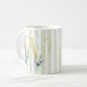 Mug W, initial doré avec rayures bleues et blanches (Devant gauche)