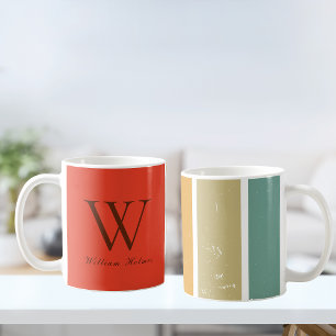 Mug W Retro Arc-en-ciel rayures personnalisé initial