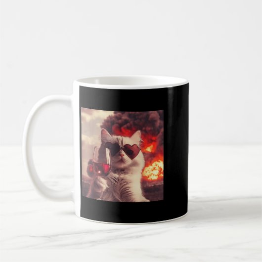 Mug Wacky Cat Holding Wine Selfi With Fire Funny Sungl (Gauche)
