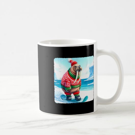 Mug Walrus Balancing Sur Snowboard. Snowboard (Droite)