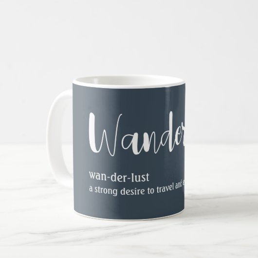 Mug Wanderlust définition blanc gris bleu couleur (Devant gauche)