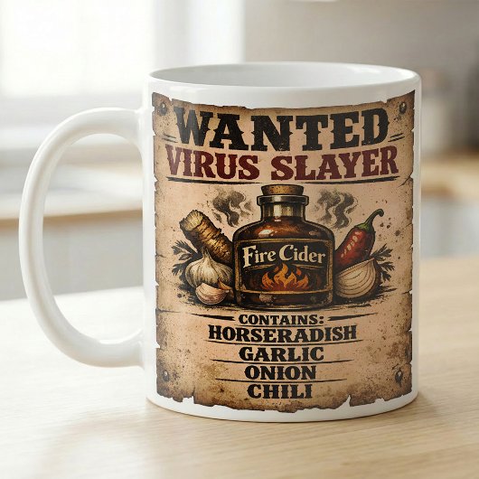 Mug Wanted Poster Fire Cider Virus Slayer Funny