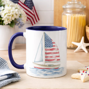 Mug Watercolor American Flag Voilier Côté