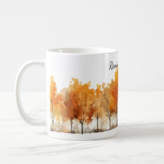 Mug Watercolor Autumn Trees in a Row Personalized (Gauche)